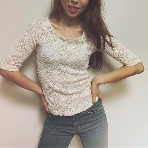 Forever 21 sheer floral lace low back blouse